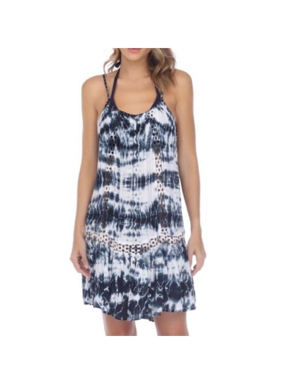 Nwt Raviya NAVY TIE-DYE Sleeveless Crochet Swim Cover-Up Dress -S